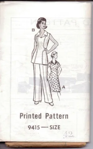 Mail Order 9415 Vintage 1970's Sewing Pattern Ladies Sleeveless Dress Tunic Pants