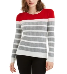 Maison Jules Women's Striped Colorblocked Sweater Red Size XXS