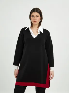 Mat Knit Tunic in Black with Red