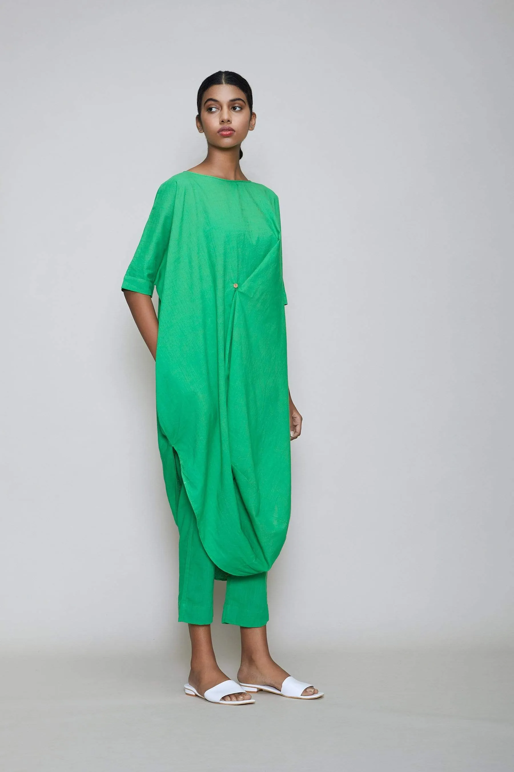 Mati Cowl Button Tunic Set - Green