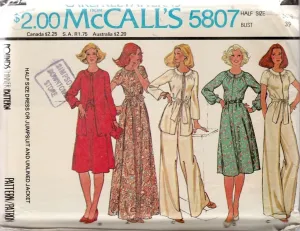 McCall's 5807 Vintage 1970's Sewing Pattern Ladies Half Size Jumpsuit Jacket Dress