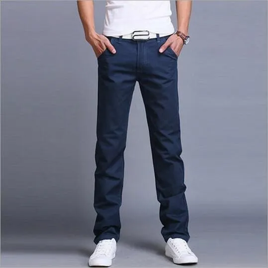 Men Slant Pocket Zip Fly Straight Leg Skinny Pants