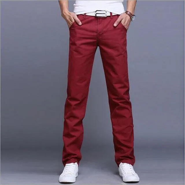 Men Slant Pocket Zip Fly Straight Leg Skinny Pants