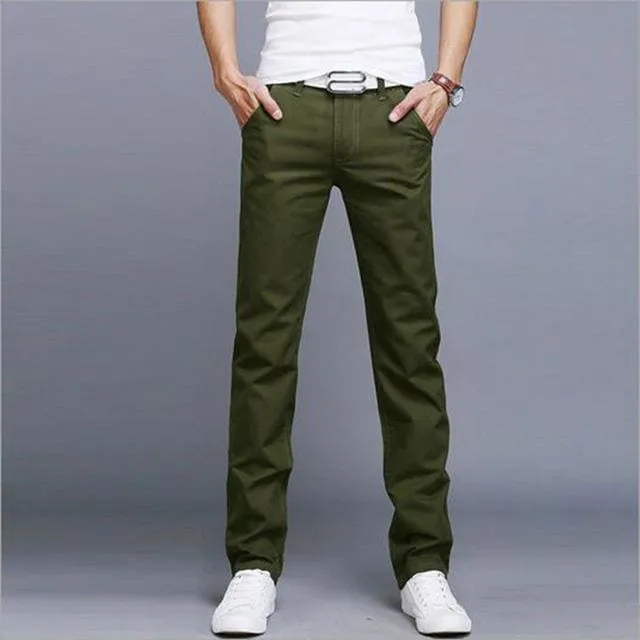 Men Slant Pocket Zip Fly Straight Leg Skinny Pants