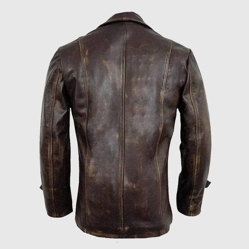 Mens Cafe Racer Biker Distressed Leather Jacket Coat