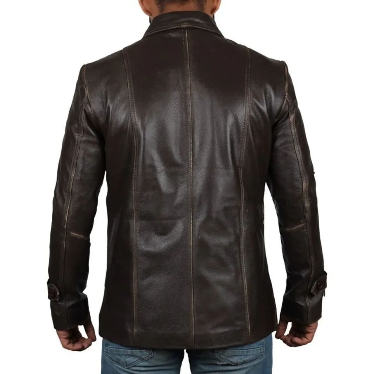 Mens Cafe Racer Biker Distressed Leather Jacket Coat