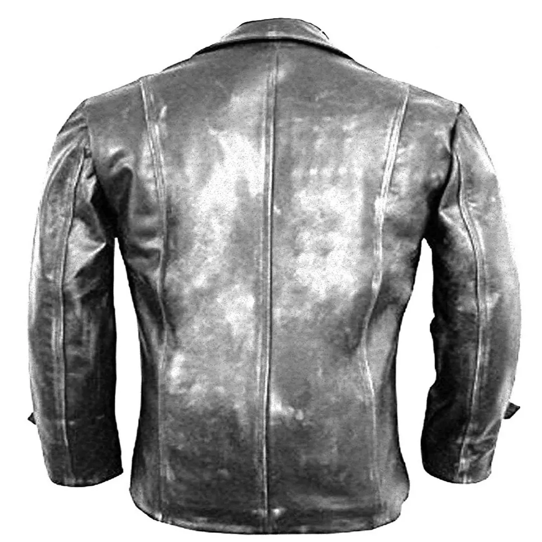 Mens Cafe Racer Biker Distressed Leather Jacket Coat