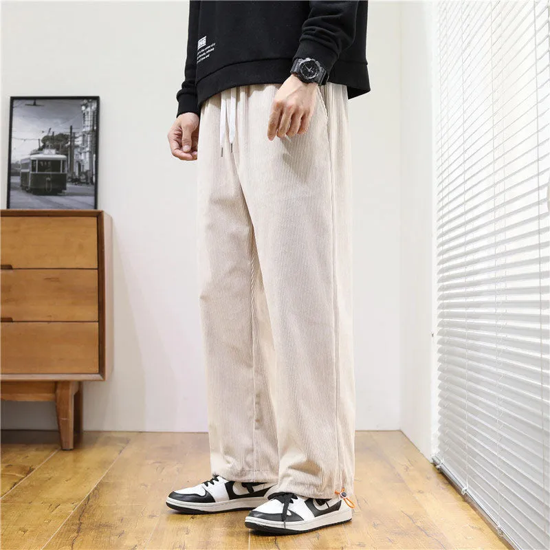 Men's Winter Loose Straight Wide Leg Corduroy Pants