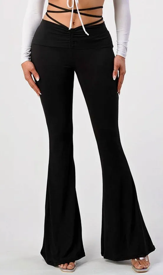 Mid rise flare pants with wrap around string