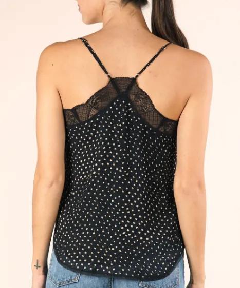 Midnight Lace Trim Polka Dot Cami