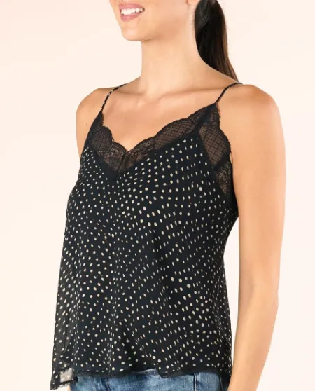 Midnight Lace Trim Polka Dot Cami