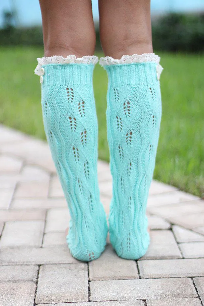 Mint Knit Leg Warmers