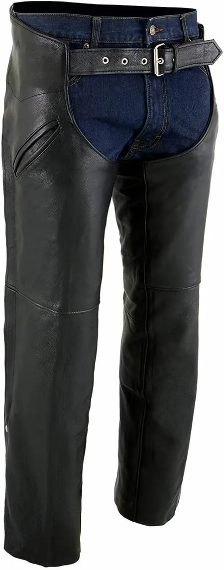 ML1103NKD Milwaukee Leather Chaps for Men's Black Naked Leather Snap Out Thermal Lined - Four Pockets Motorcycle Chap