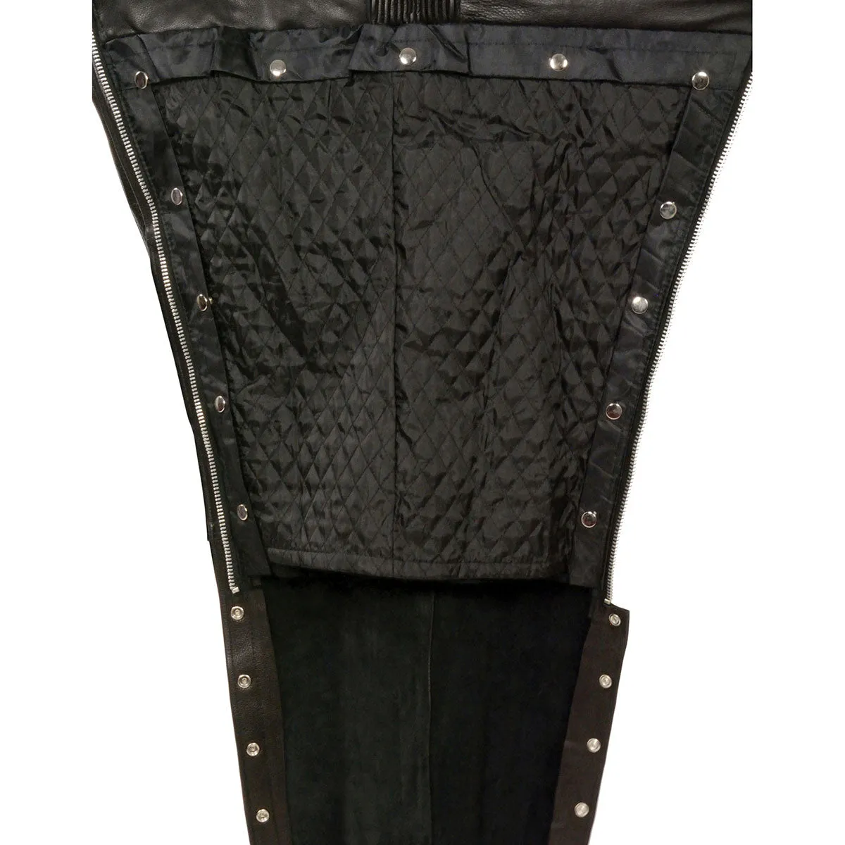 ML1103NKD Milwaukee Leather Chaps for Men's Black Naked Leather Snap Out Thermal Lined - Four Pockets Motorcycle Chap