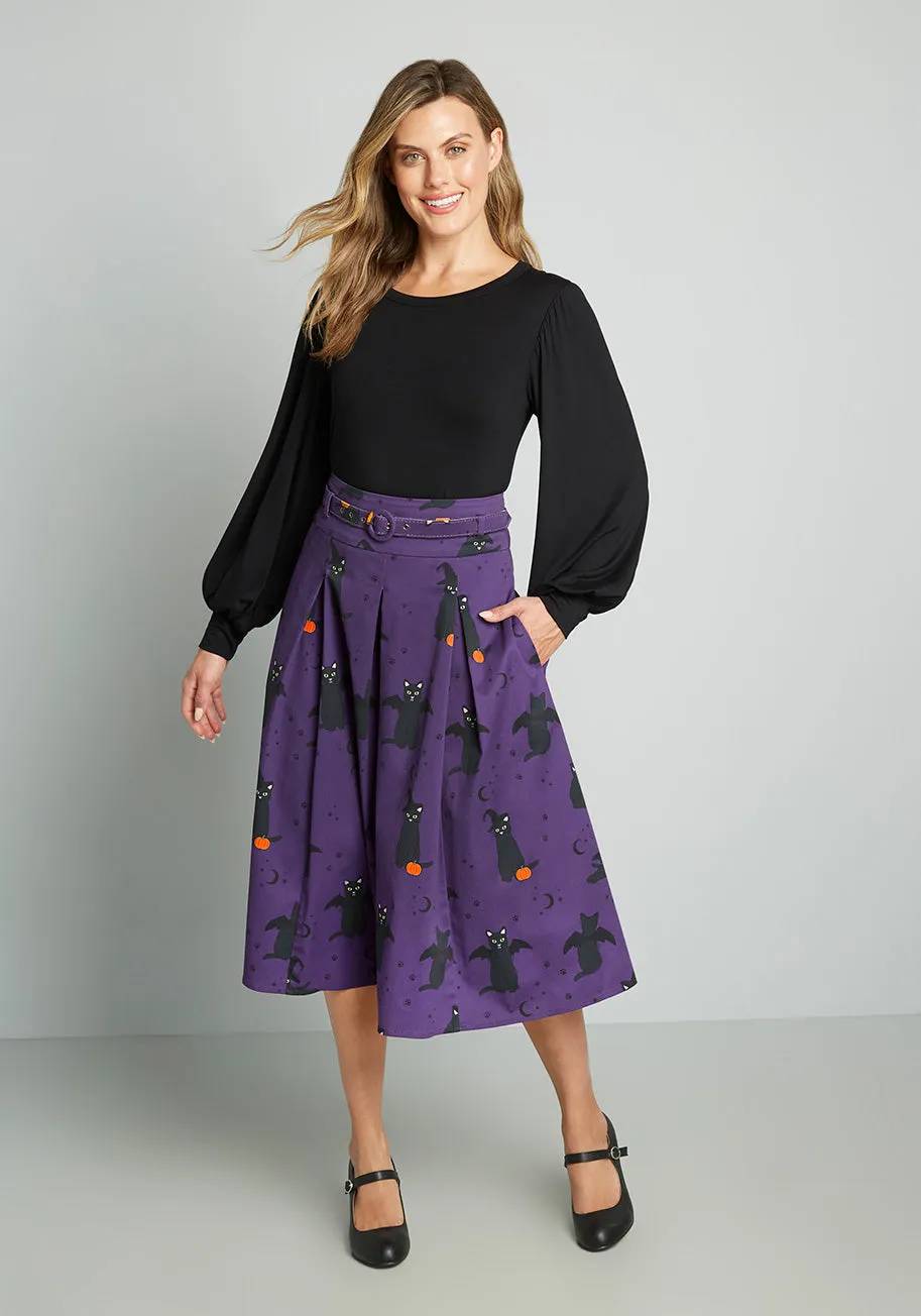 ModCloth x Collectif Cats-Only Costume Party Swing Skirt