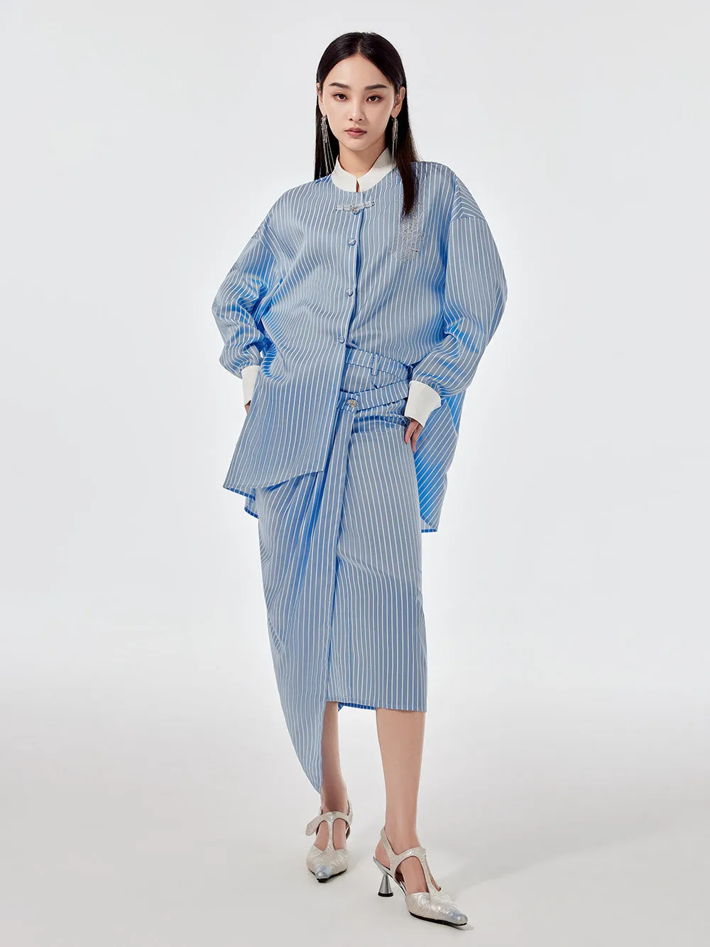 MUKZIN Linglong Series "Biluo" New Chinese Style Blue and White Striped Skirt