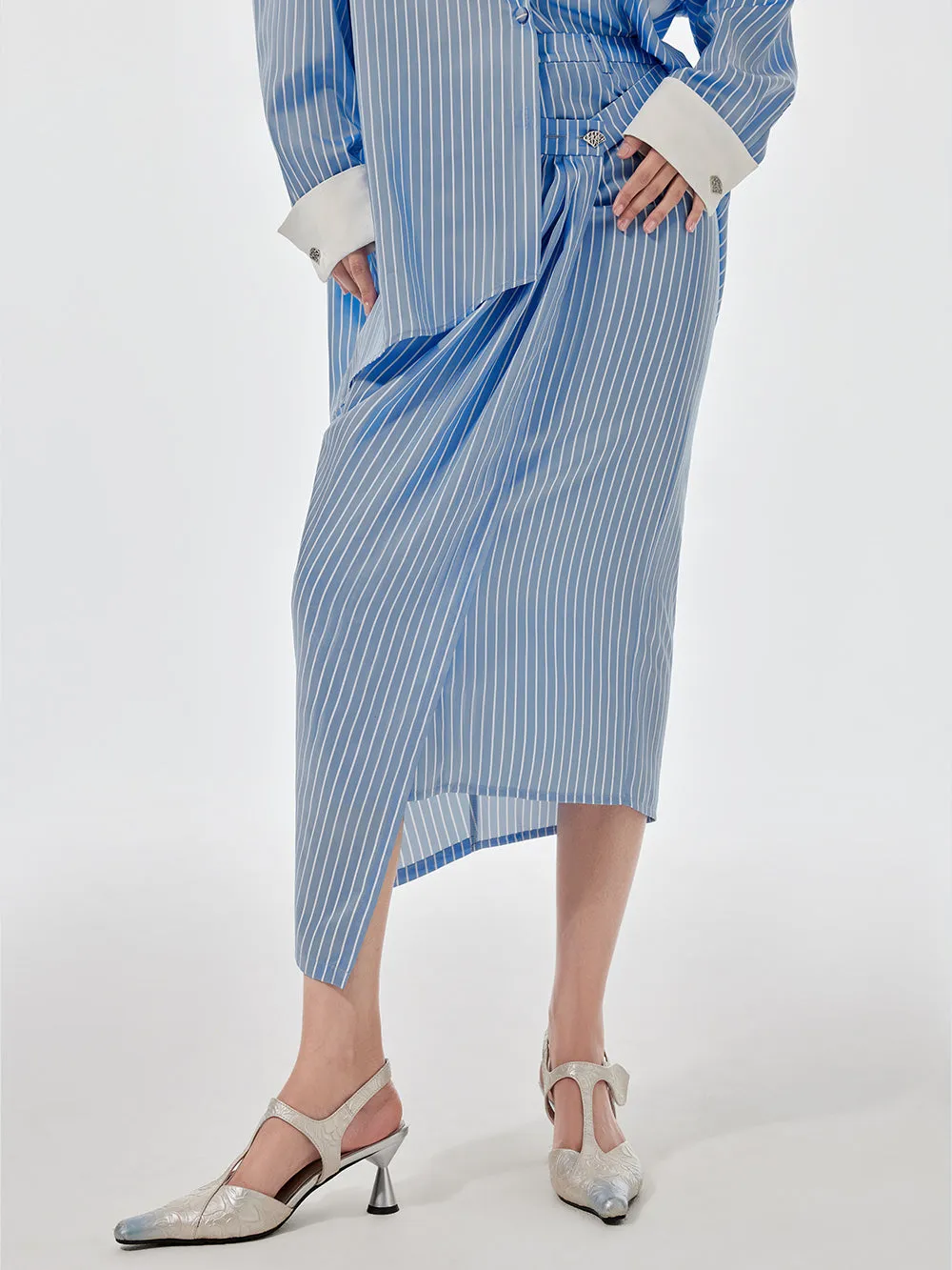 MUKZIN Linglong Series "Biluo" New Chinese Style Blue and White Striped Skirt