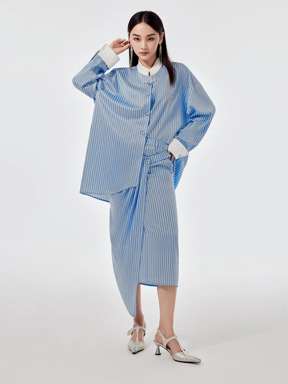 MUKZIN Linglong Series "Biluo" New Chinese Style Blue and White Striped Skirt