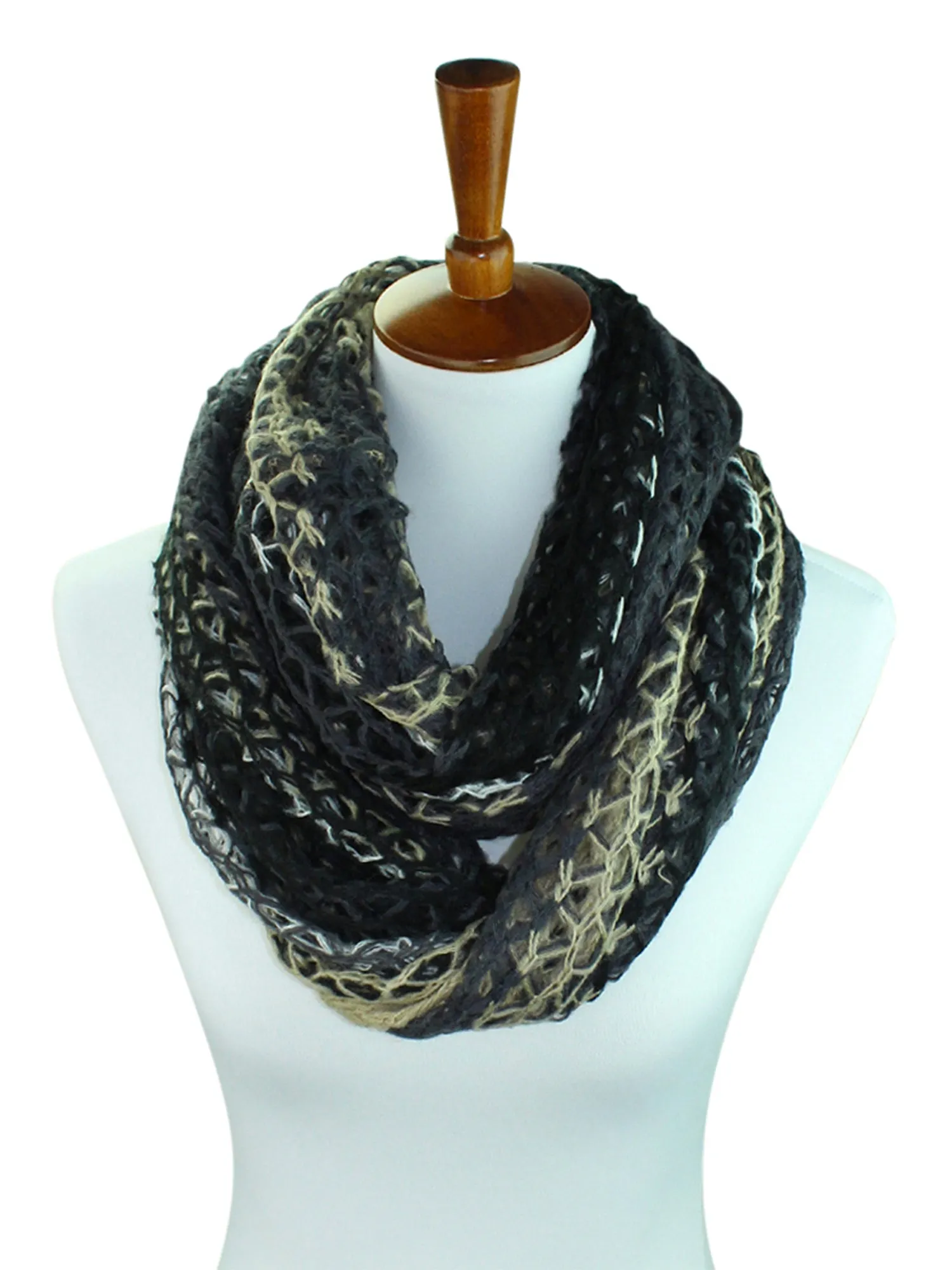 Multi Tone Open Knit Infinity Scarf