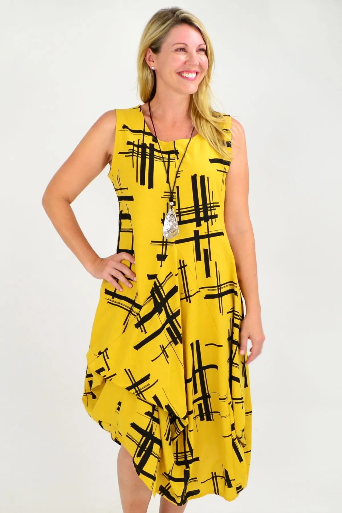 Mustard Coby Panel Cotton Tunic Dress