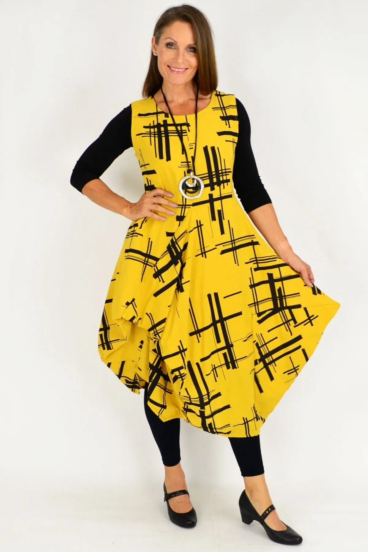 Mustard Coby Panel Cotton Tunic Dress