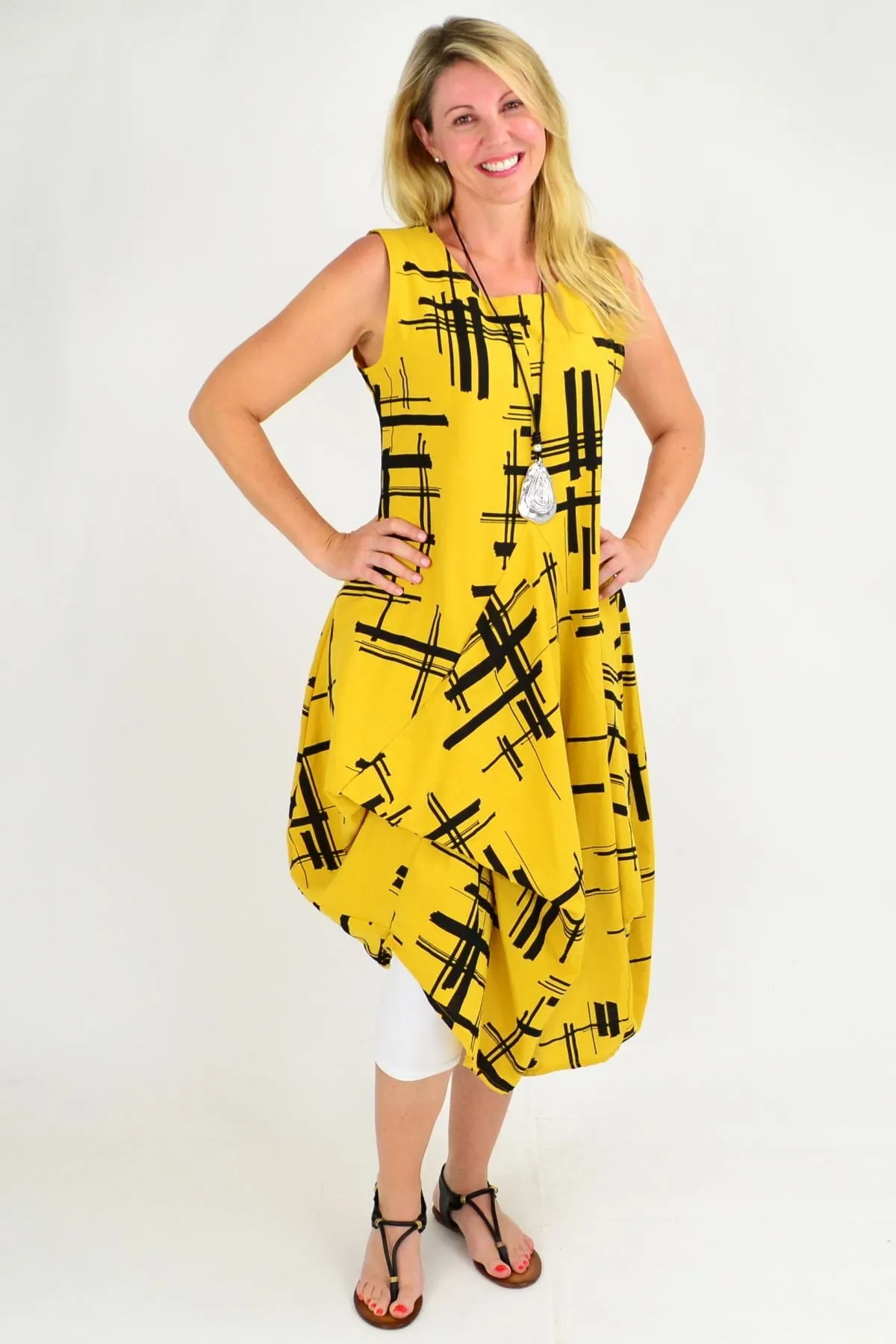 Mustard Coby Panel Cotton Tunic Dress