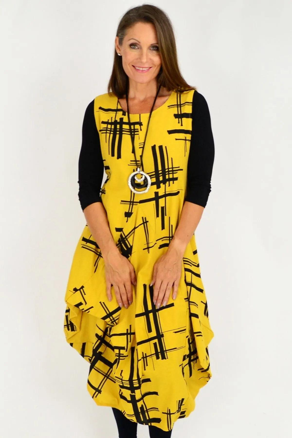 Mustard Coby Panel Cotton Tunic Dress