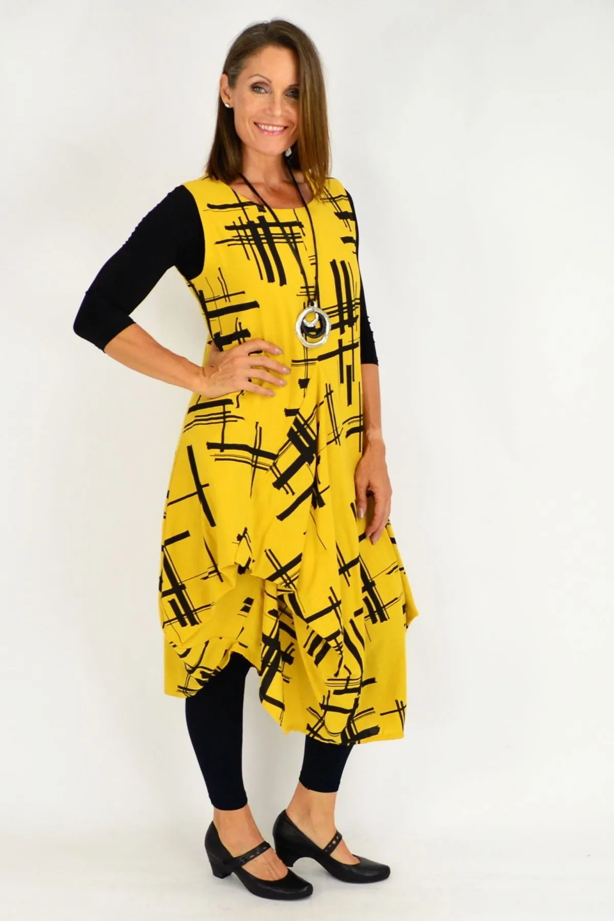 Mustard Coby Panel Cotton Tunic Dress