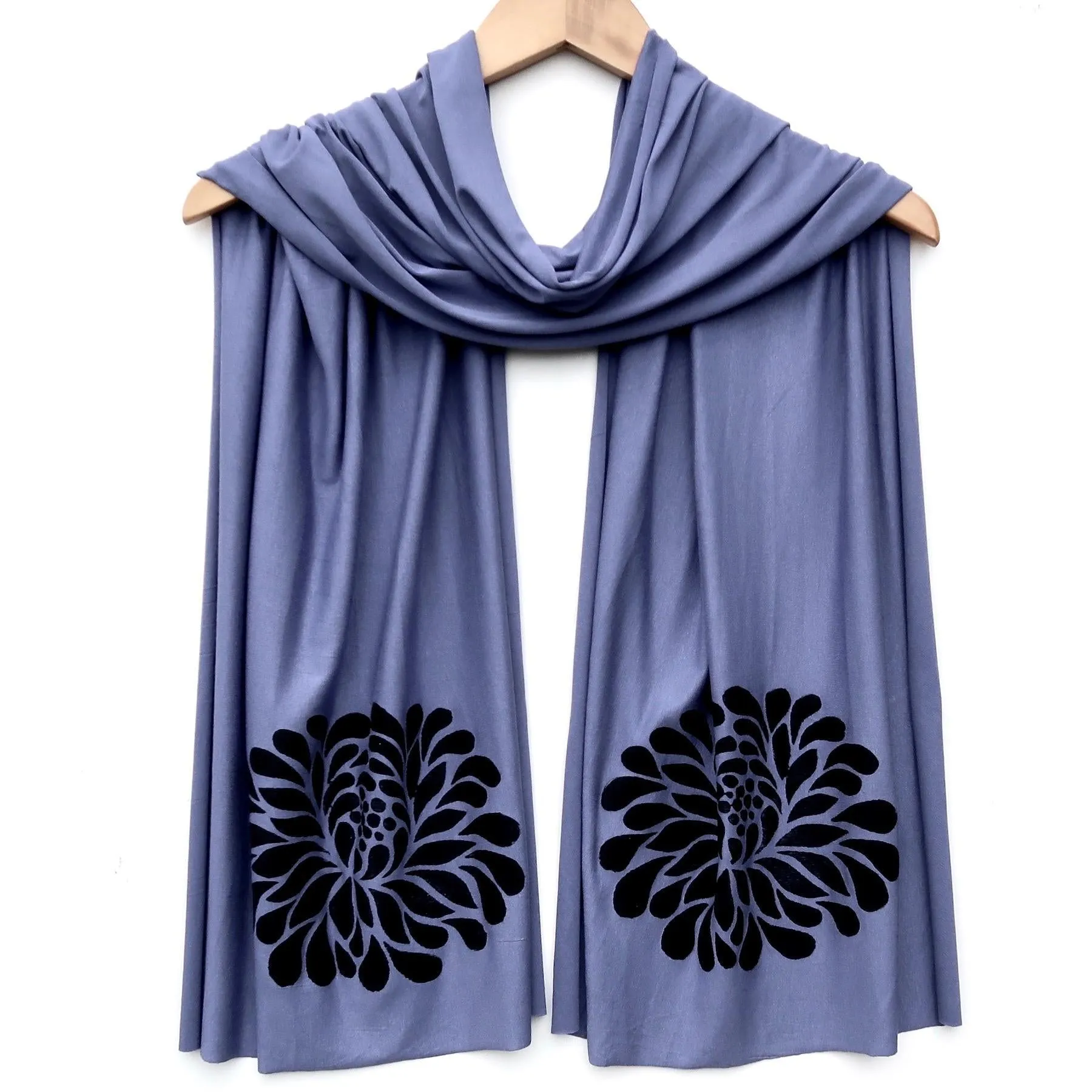 (New) Scarf Wide - Denim Soft Blue (Black Ink) by Windsparrow Studio