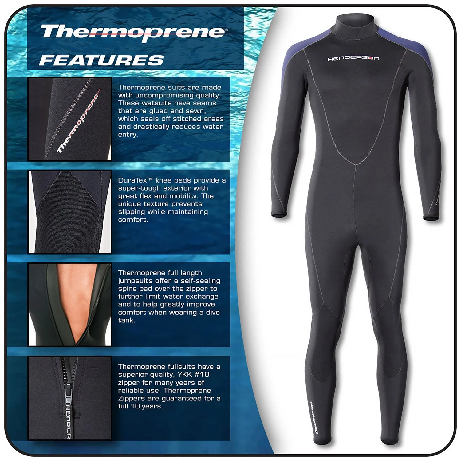 Open Box Henderson Man Thermoprene Jumpsuit (Back Zip) 5mm Scuba Wetsuit - Black / Blue - Medium