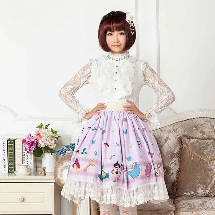 Original Design Japanese Style Fantasy Cartoon Adorable Printed Sweet Lace Lolita Skirt for Girl