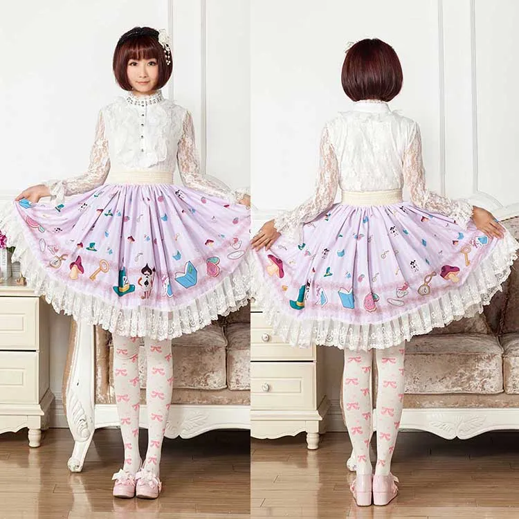 Original Design Japanese Style Fantasy Cartoon Adorable Printed Sweet Lace Lolita Skirt for Girl