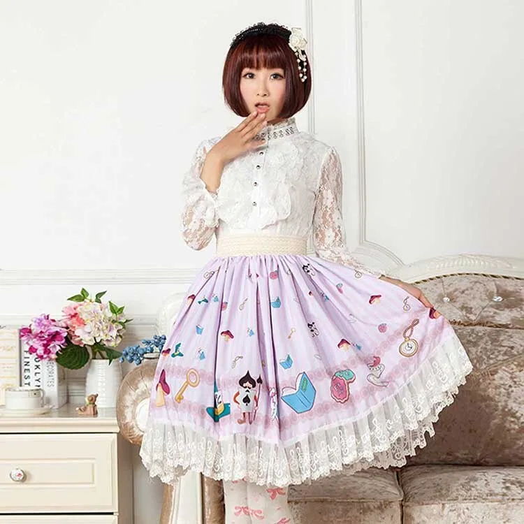 Original Design Japanese Style Fantasy Cartoon Adorable Printed Sweet Lace Lolita Skirt for Girl