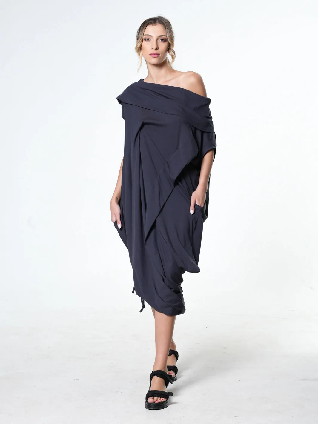 Oversize Cotton Kaftan Dress In Dark Grey