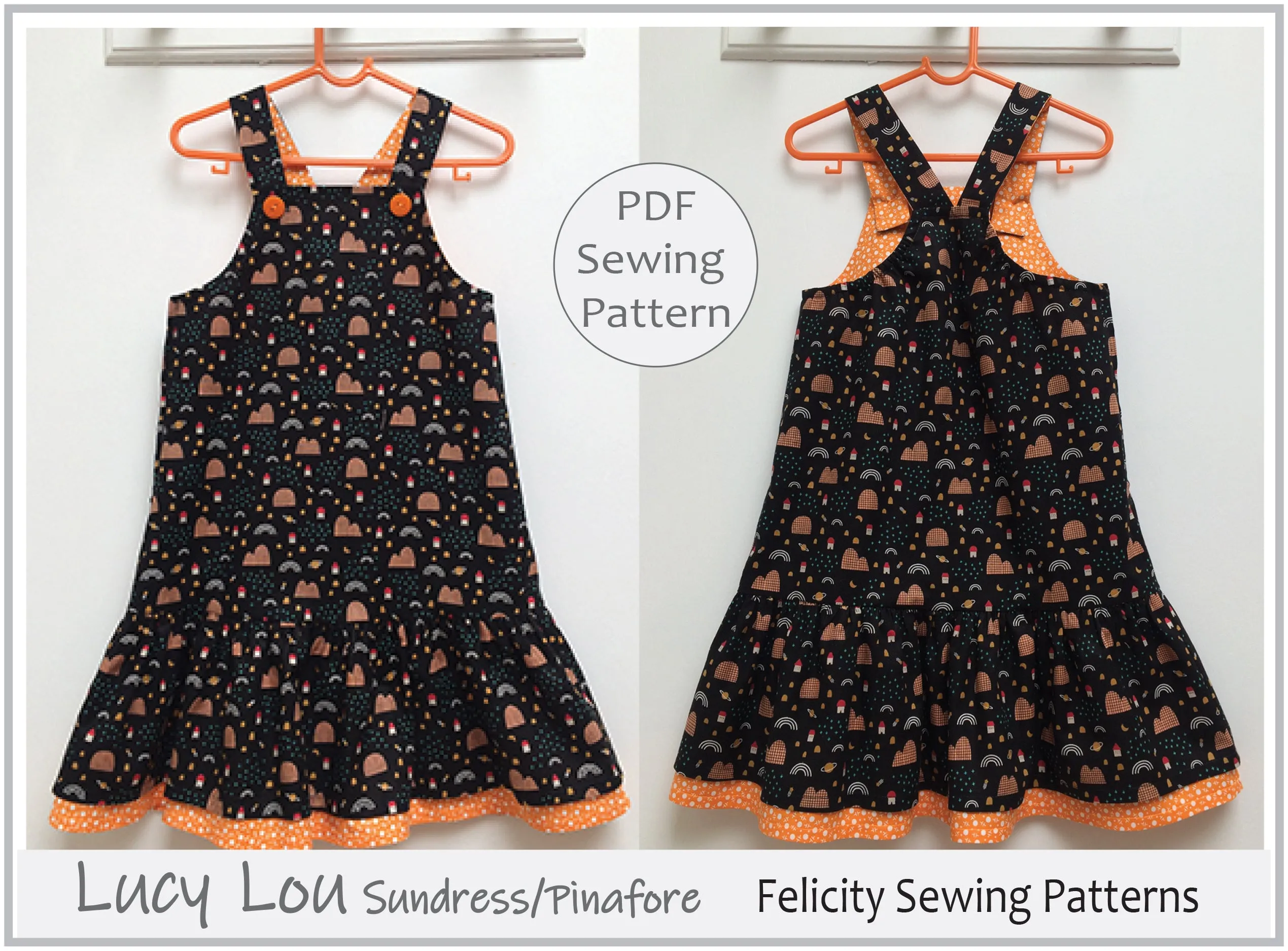 Party frock sewing pattern  LUCY LOU sizes 1 to 10 years 2 versions included. PDF pattern.