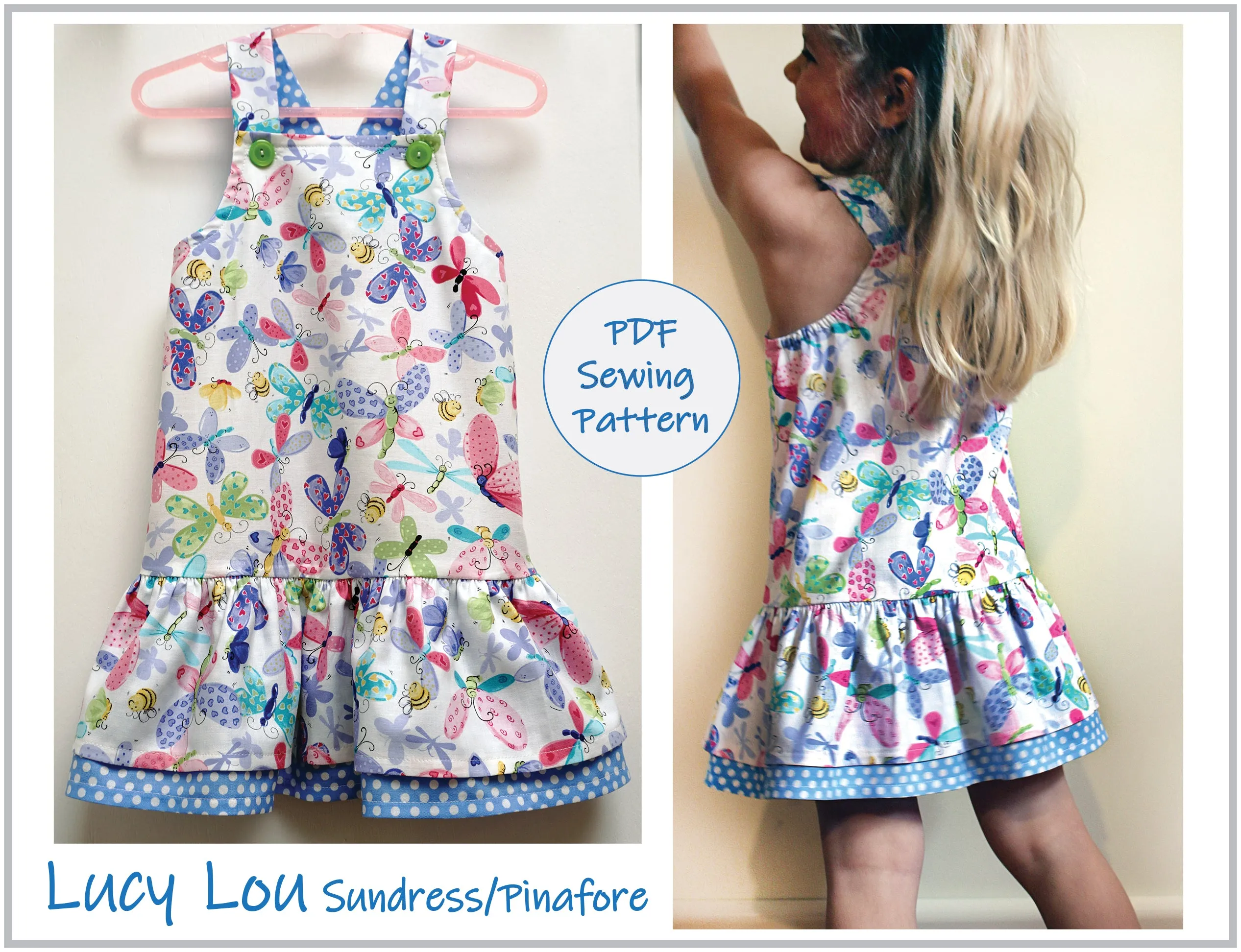 Party frock sewing pattern  LUCY LOU sizes 1 to 10 years 2 versions included. PDF pattern.