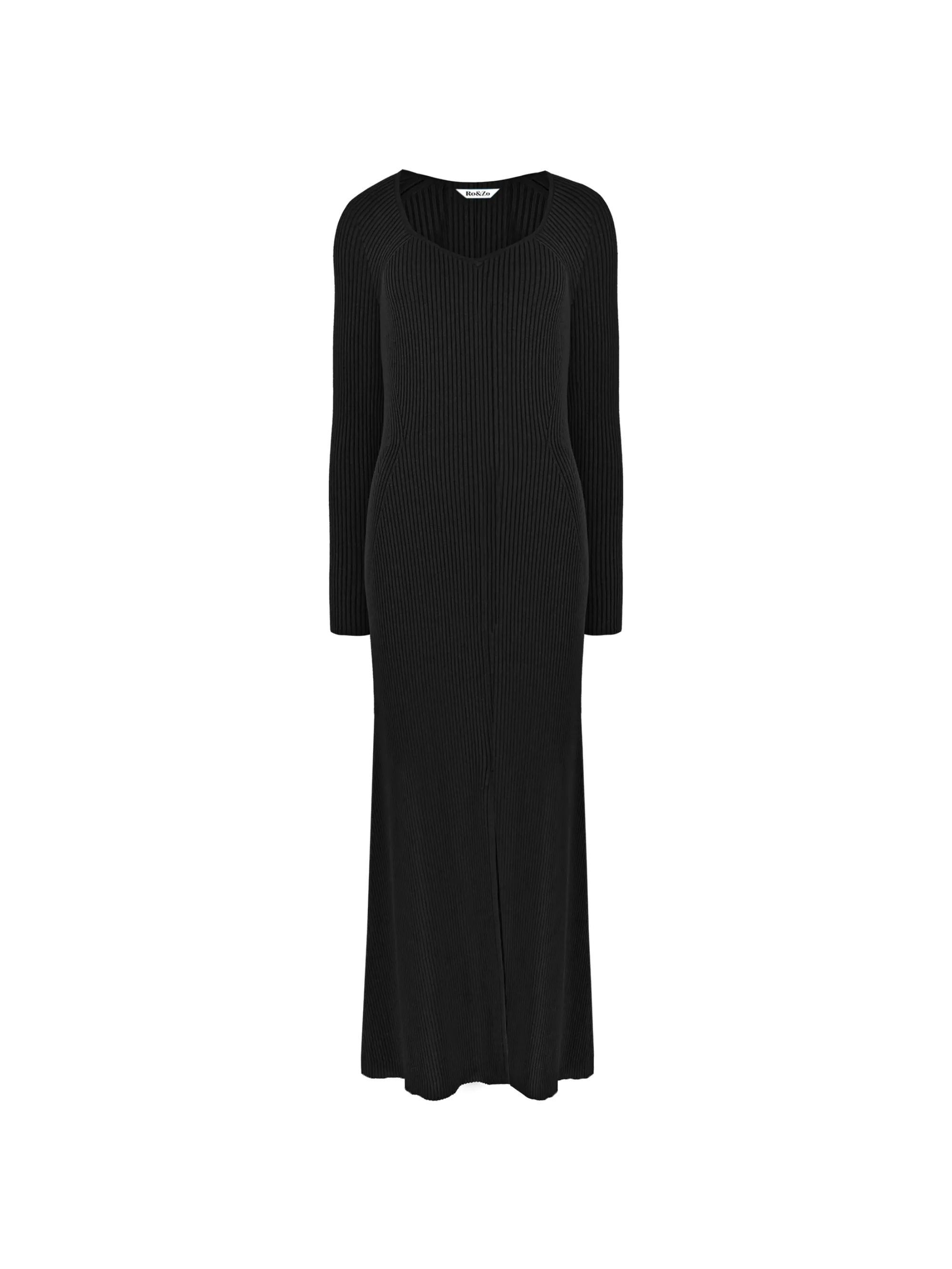 Petite Black Rib Knit Sweetheart Neckline Midi Dress