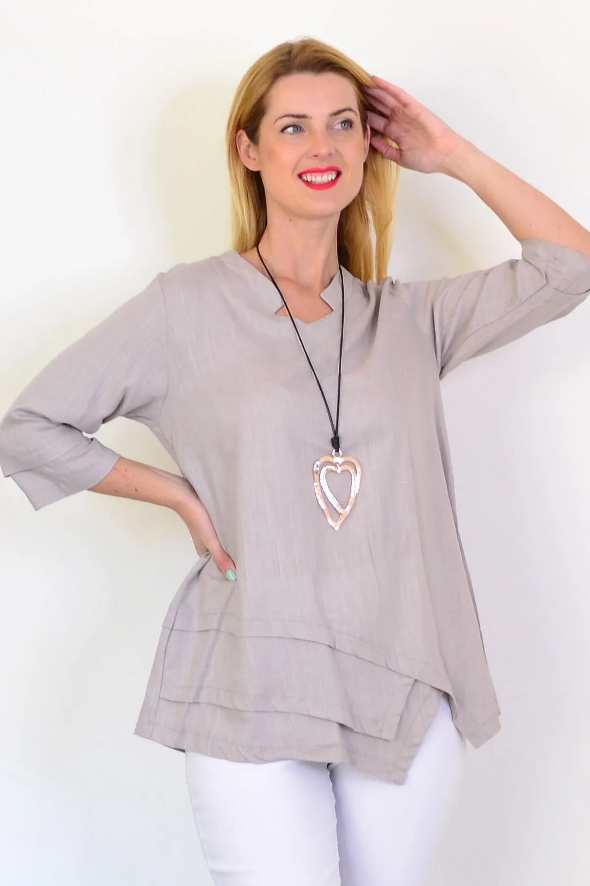 Pewter Linen Blend Tunic Top