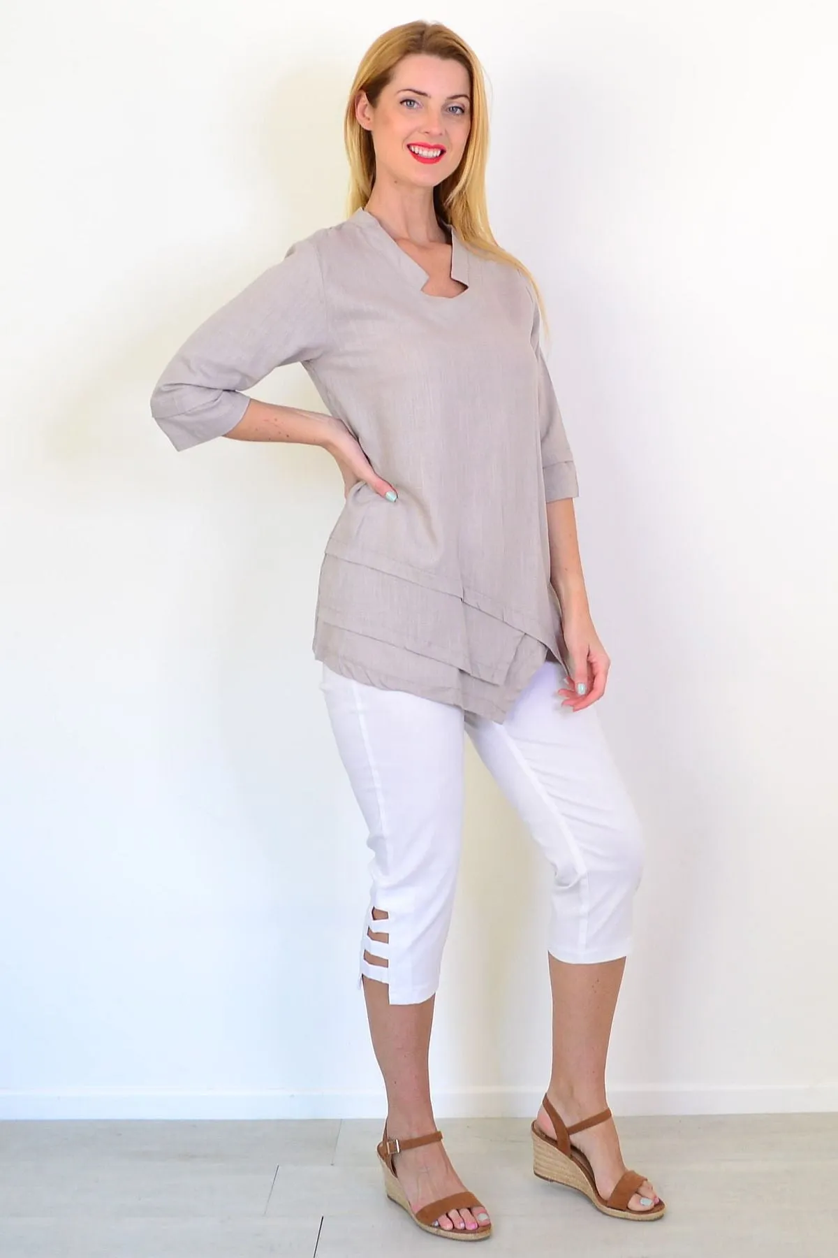 Pewter Linen Blend Tunic Top