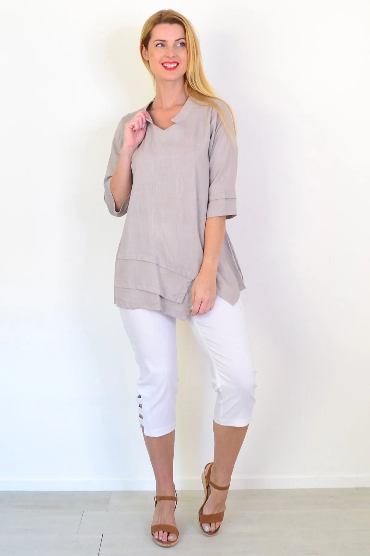 Pewter Linen Blend Tunic Top