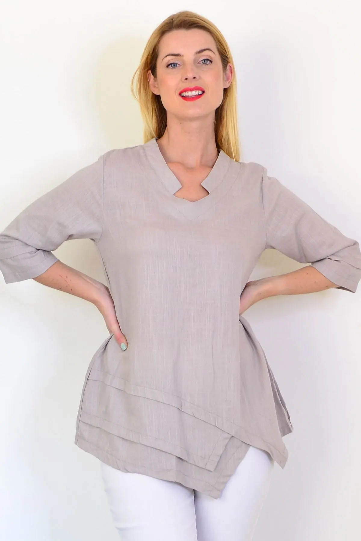 Pewter Linen Blend Tunic Top