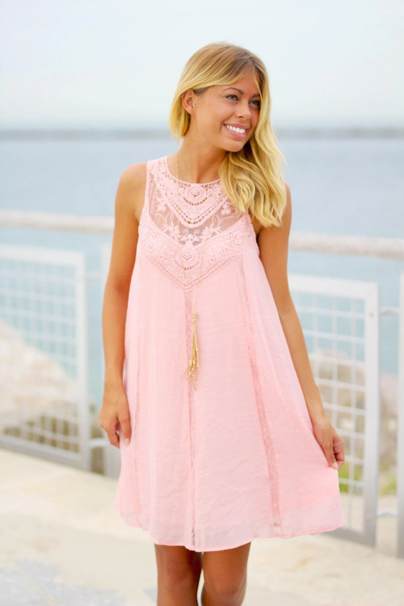 Pink Lace Short Dress