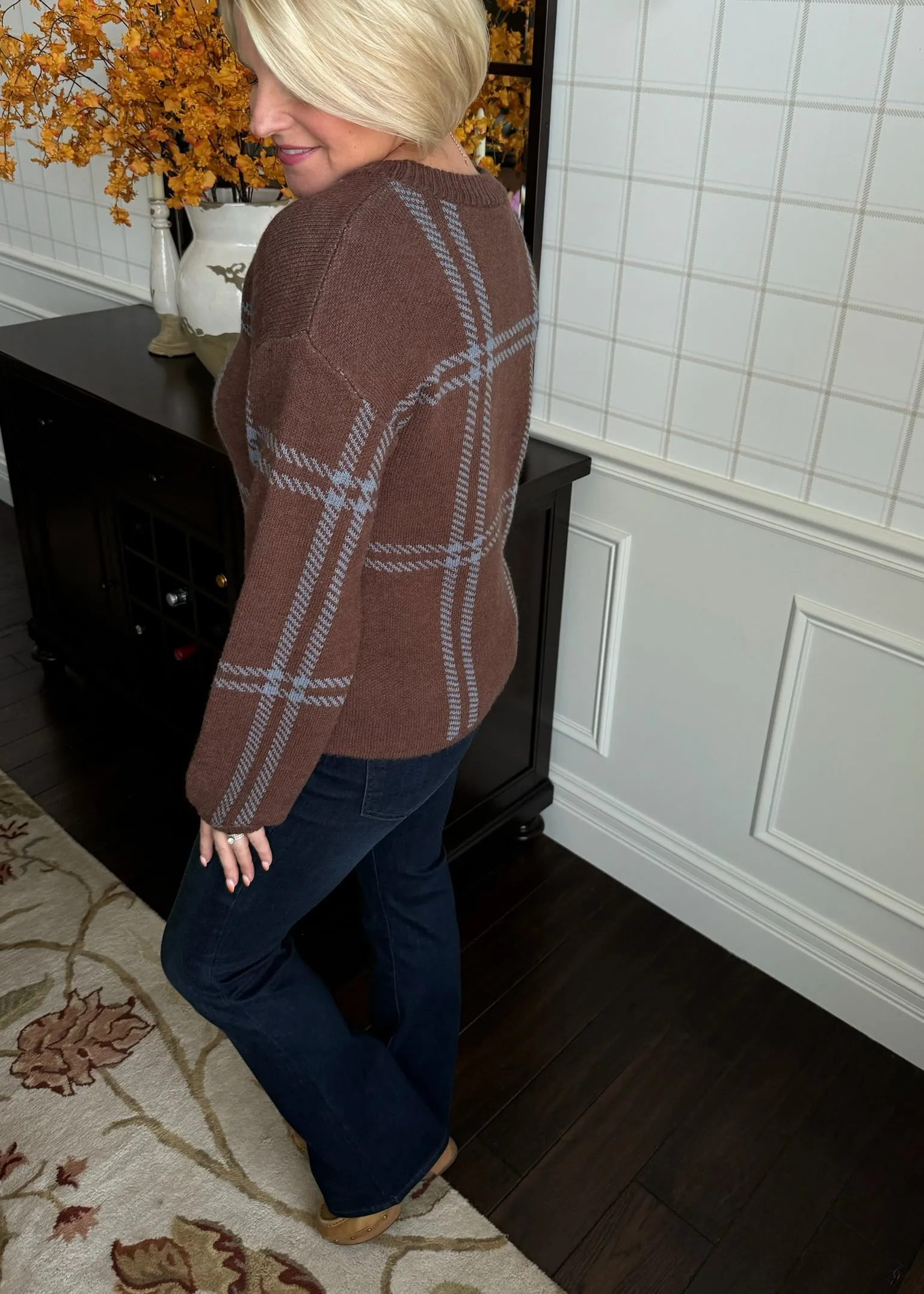 Plaid Chocolate Jacquard Sweater