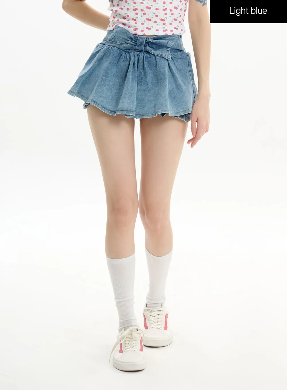 Pleated Fringe Denim Mini Skirt IF413