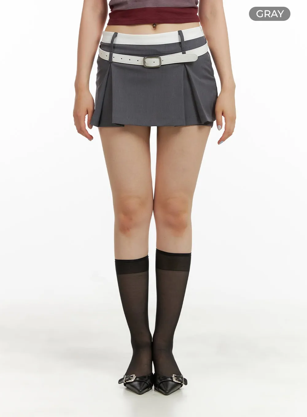 Pleated Mini Skirt with Belt Set CU425