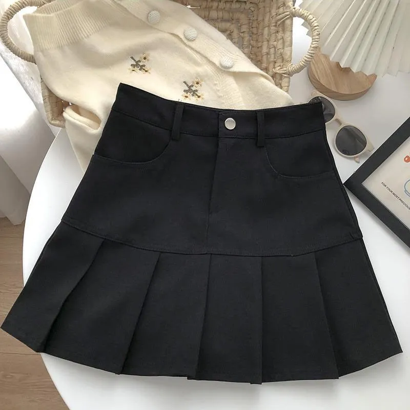 Pleated Skirt Women Y2k Harajuku White Pencil Skirt Uniforms Safety Pants Summer Solid Color Casual Mini Kawaii Skirt Fashion