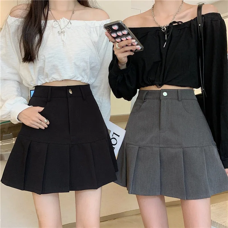 Pleated Skirt Women Y2k Harajuku White Pencil Skirt Uniforms Safety Pants Summer Solid Color Casual Mini Kawaii Skirt Fashion