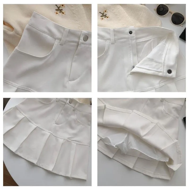 Pleated Skirt Women Y2k Harajuku White Pencil Skirt Uniforms Safety Pants Summer Solid Color Casual Mini Kawaii Skirt Fashion