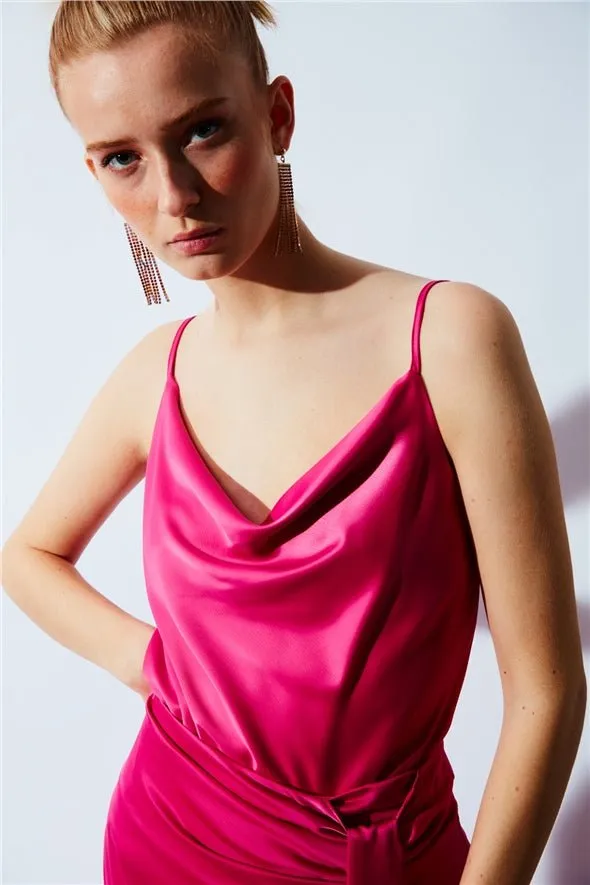 Plunging Neck Satin Cami - Pink