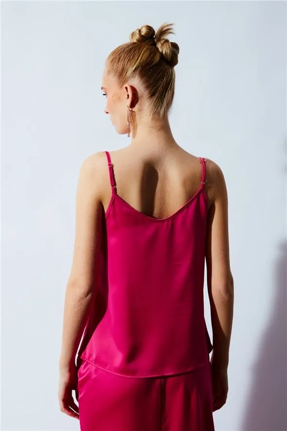 Plunging Neck Satin Cami - Pink